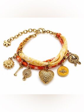 Free People Bandana Charm Bracelet Boho Gold Tone NWT